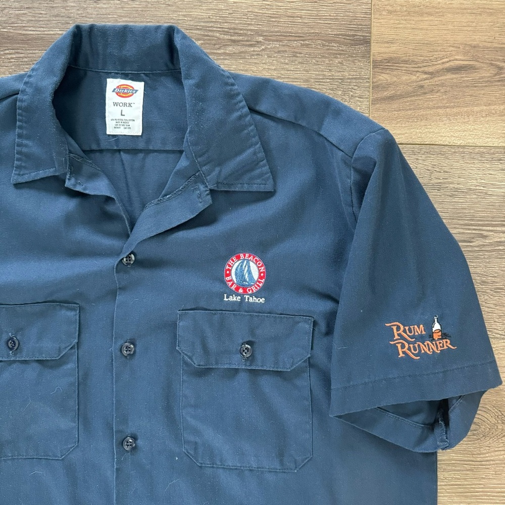 The Beacon Bar & Grill, Rum Runner, Lake Tahoe Dickies Work Shirt, Embroidered